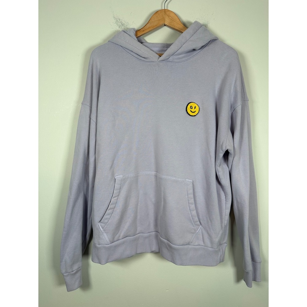 Gilly Hicks Hoodie Women Large Purple Smiley Face Patch Loungewear Streetwear